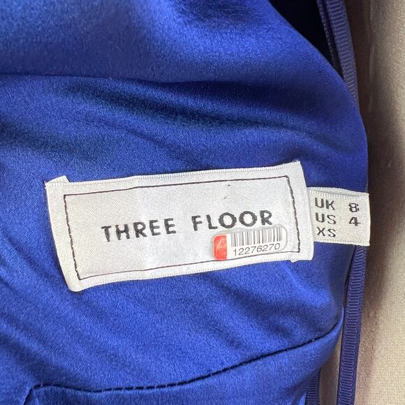 Three Floor Polka Dot Ada Dress Blue Ruffles V Neck Midi - Picture 3 of 12